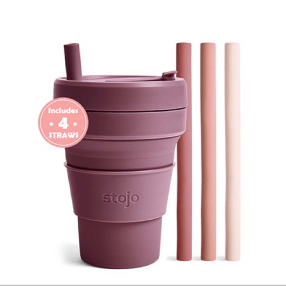 NIB Stojo collapsible 12 oz cup w/straws